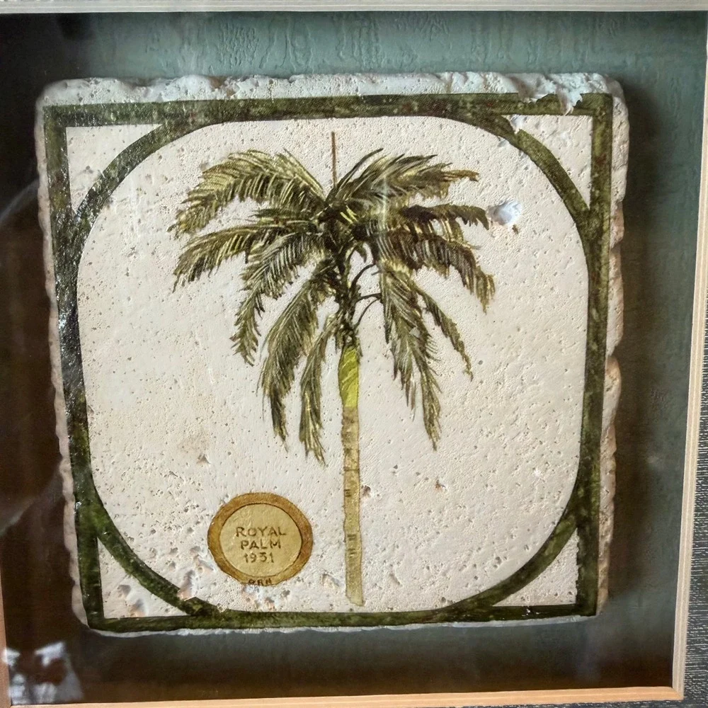Royal Palm 1931 Framed Stone Tile Art Botanical Tropical Decor Wood Frame 8x8